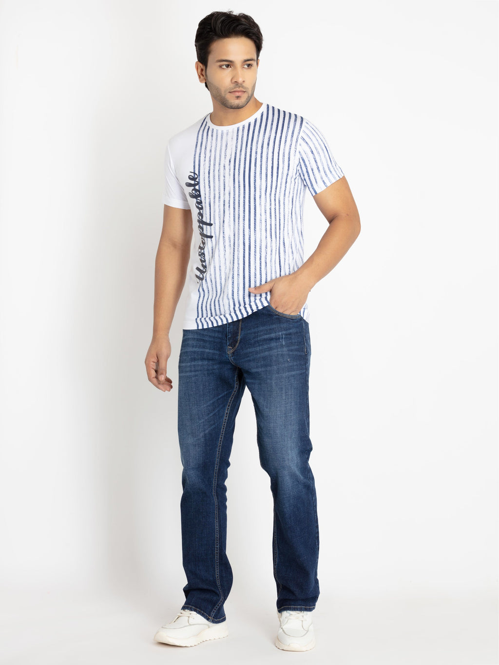 Mens Front Printed Round Neck T-shirt