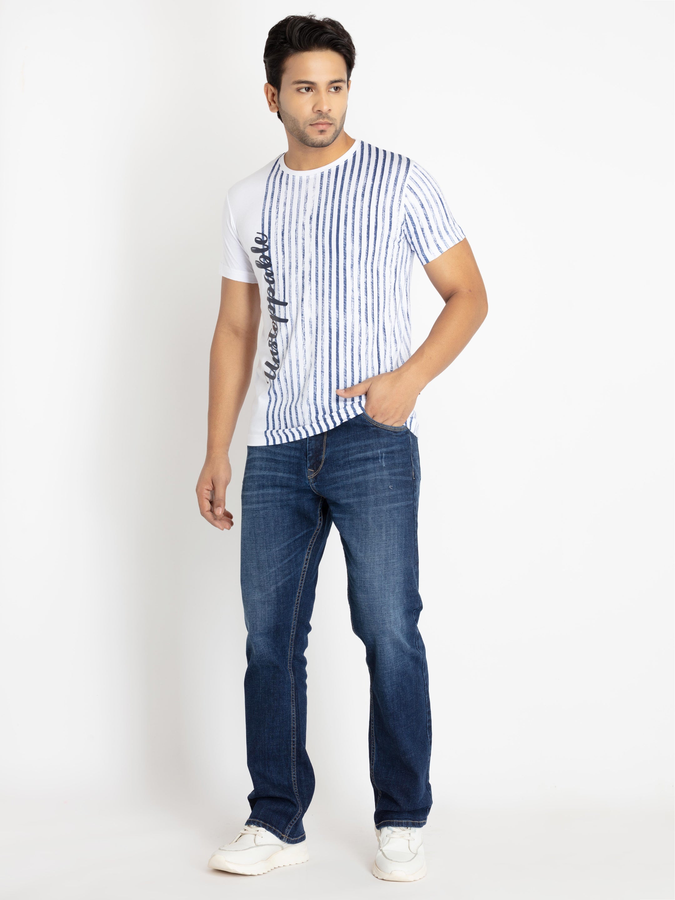 Mens Front Printed Round Neck T-shirt