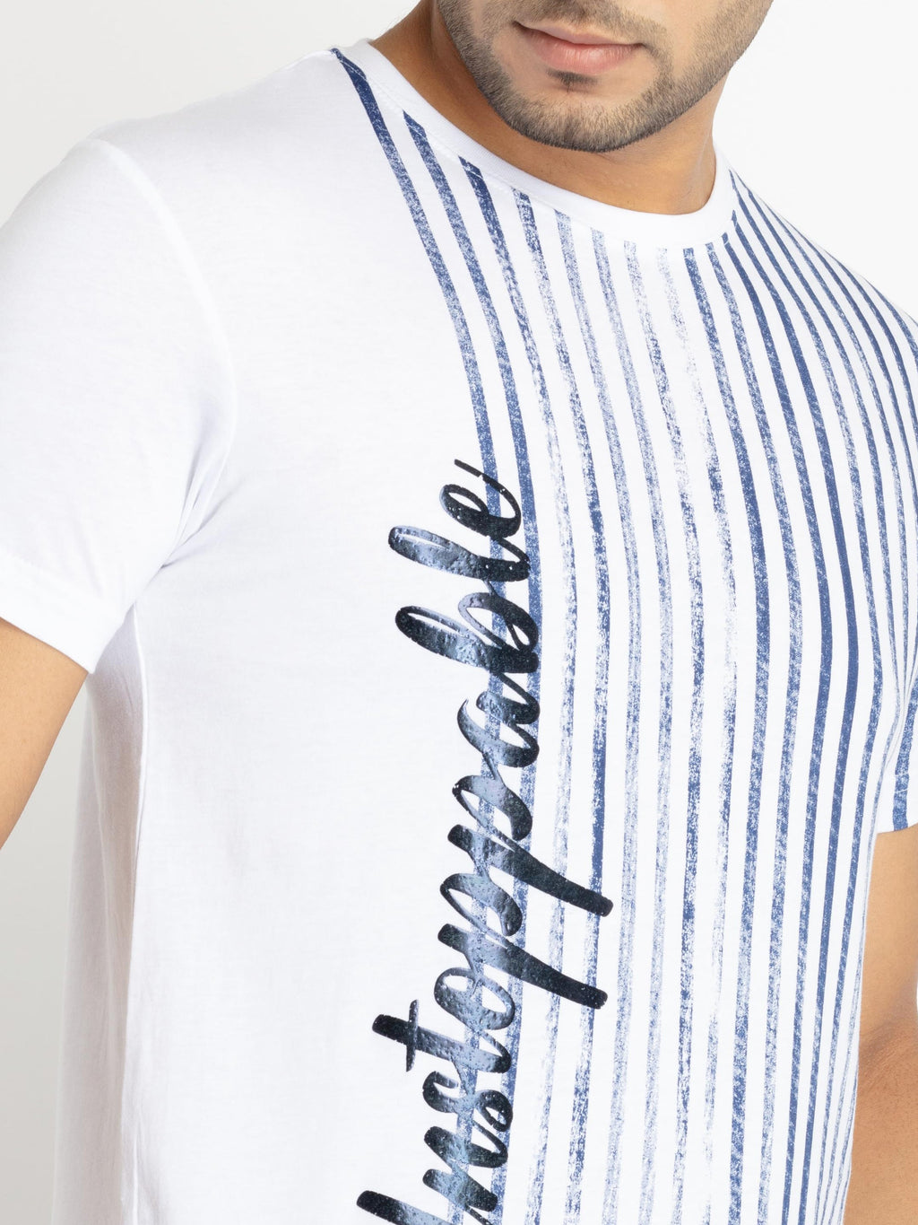 Mens Front Printed Round Neck T-shirt