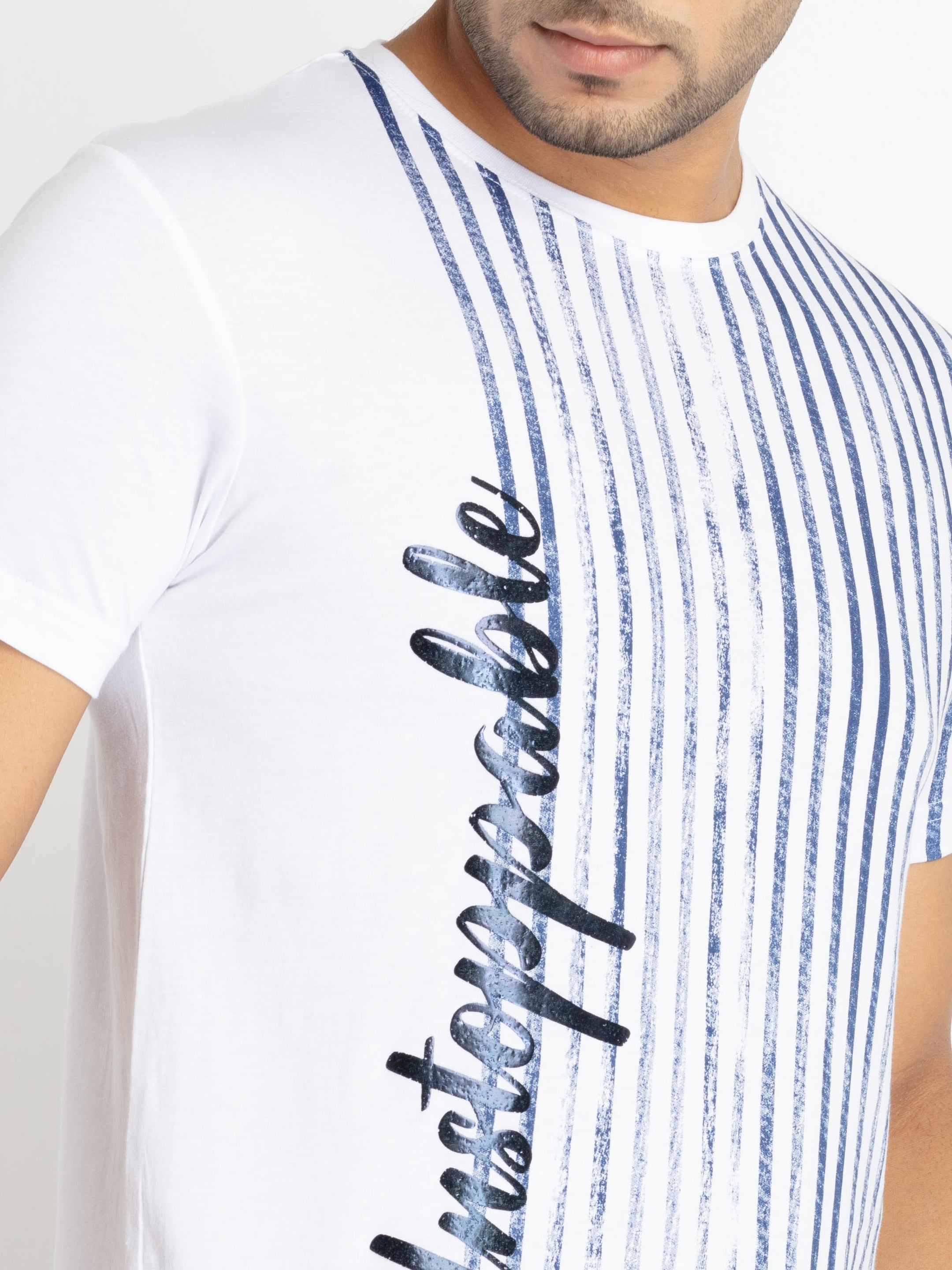 Mens Front Printed Round Neck T-shirt
