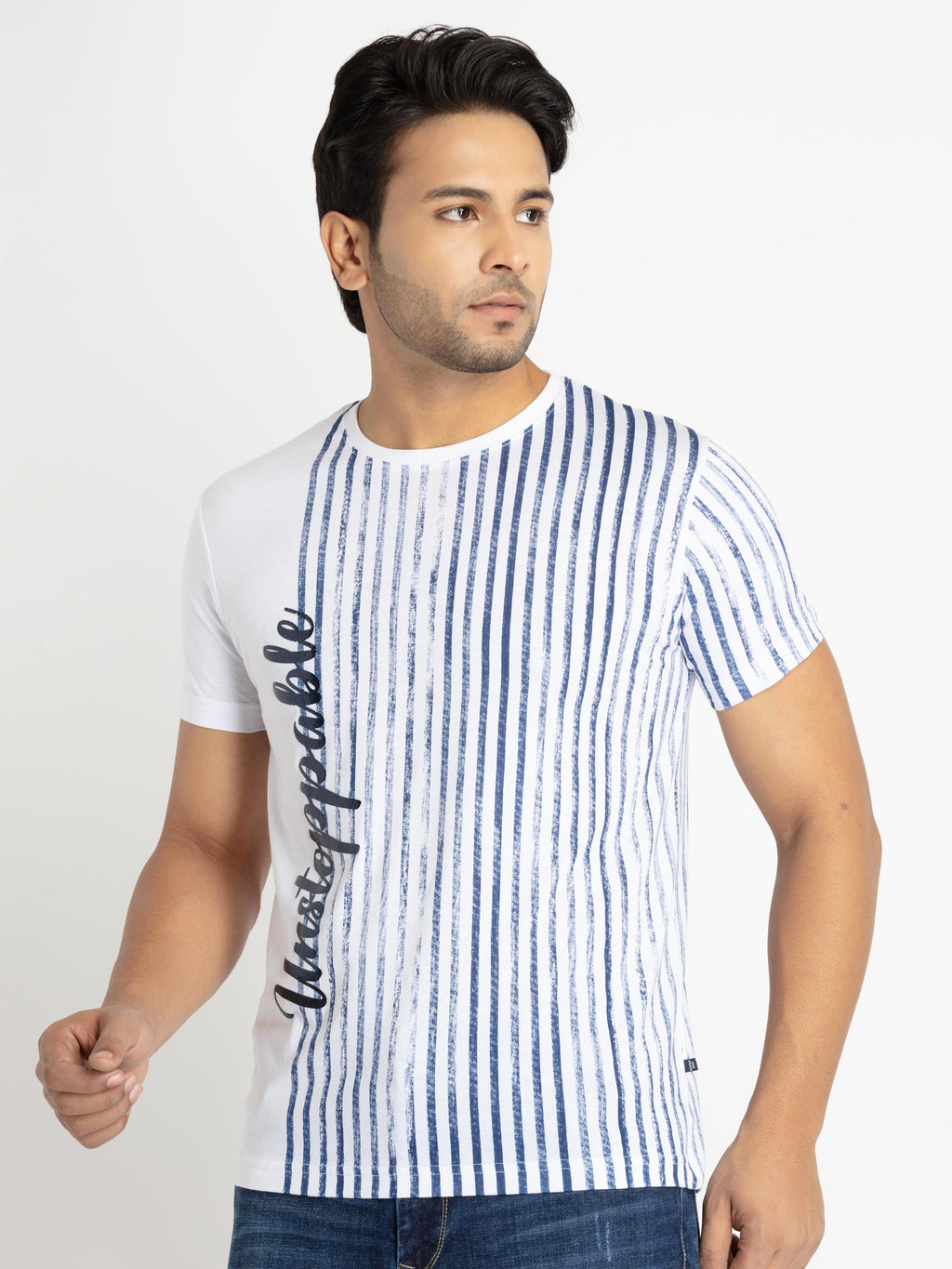 Mens Front Printed Round Neck T-shirt