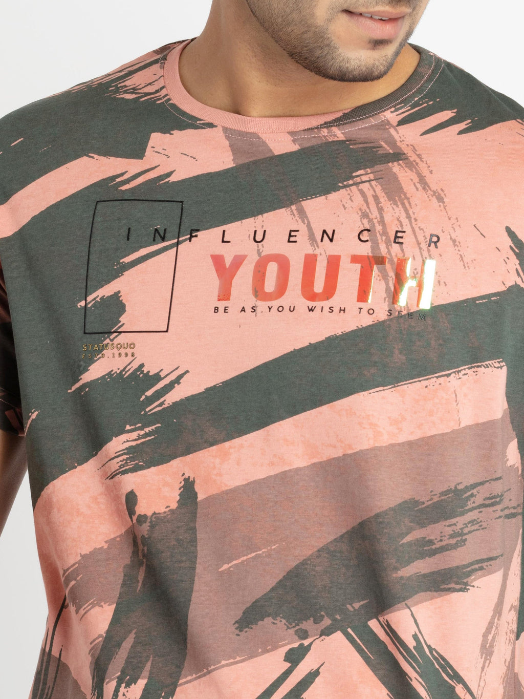 Mens Front Printed Round Neck T-shirt