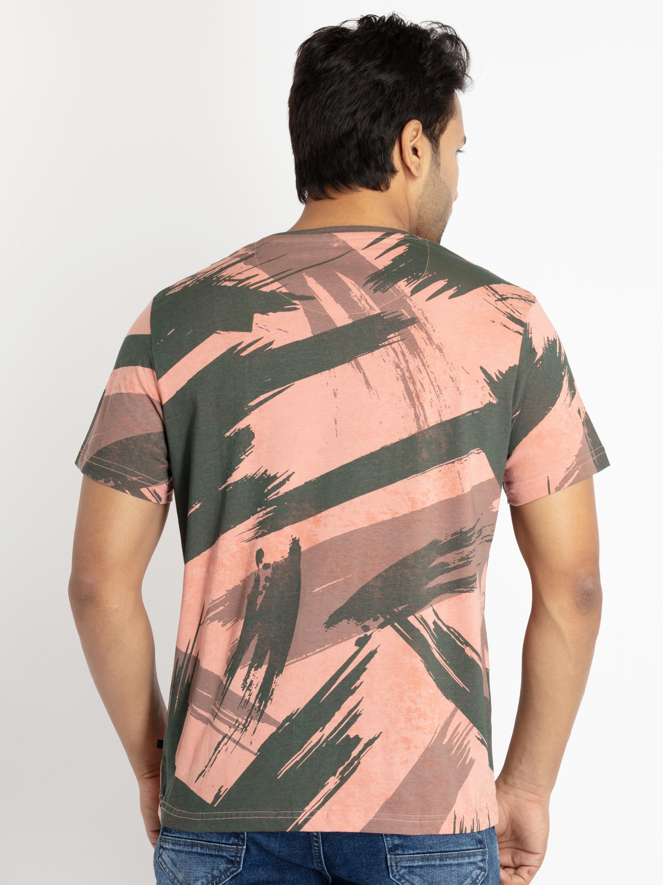 Mens Front Printed Round Neck T-shirt