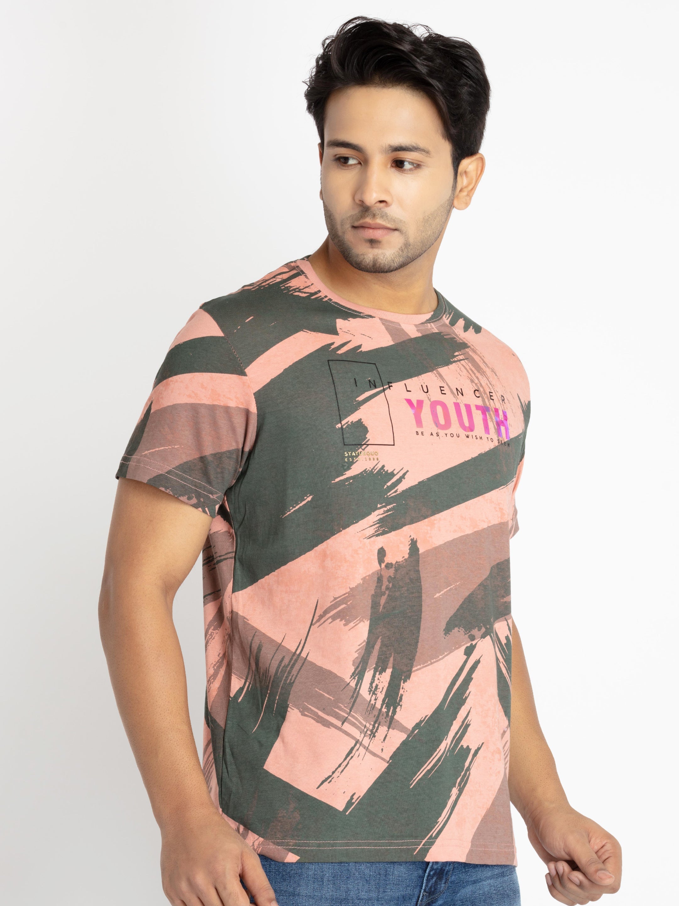 Mens Front Printed Round Neck T-shirt