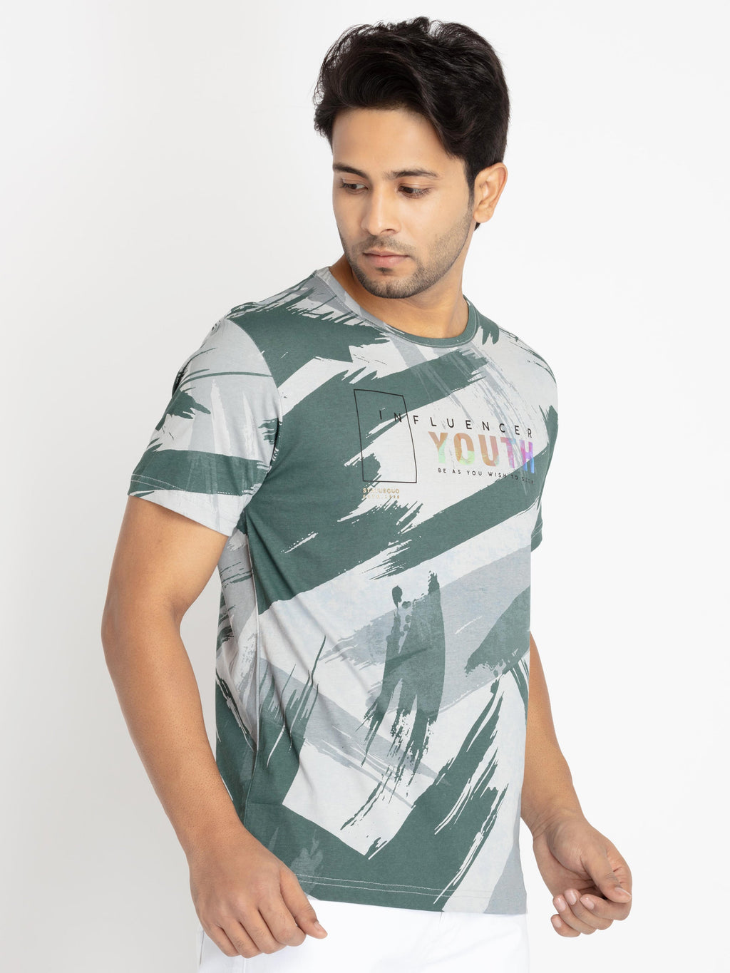 Mens Front Printed Round Neck T-shirt