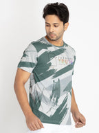 Mens Front Printed Round Neck T-shirt