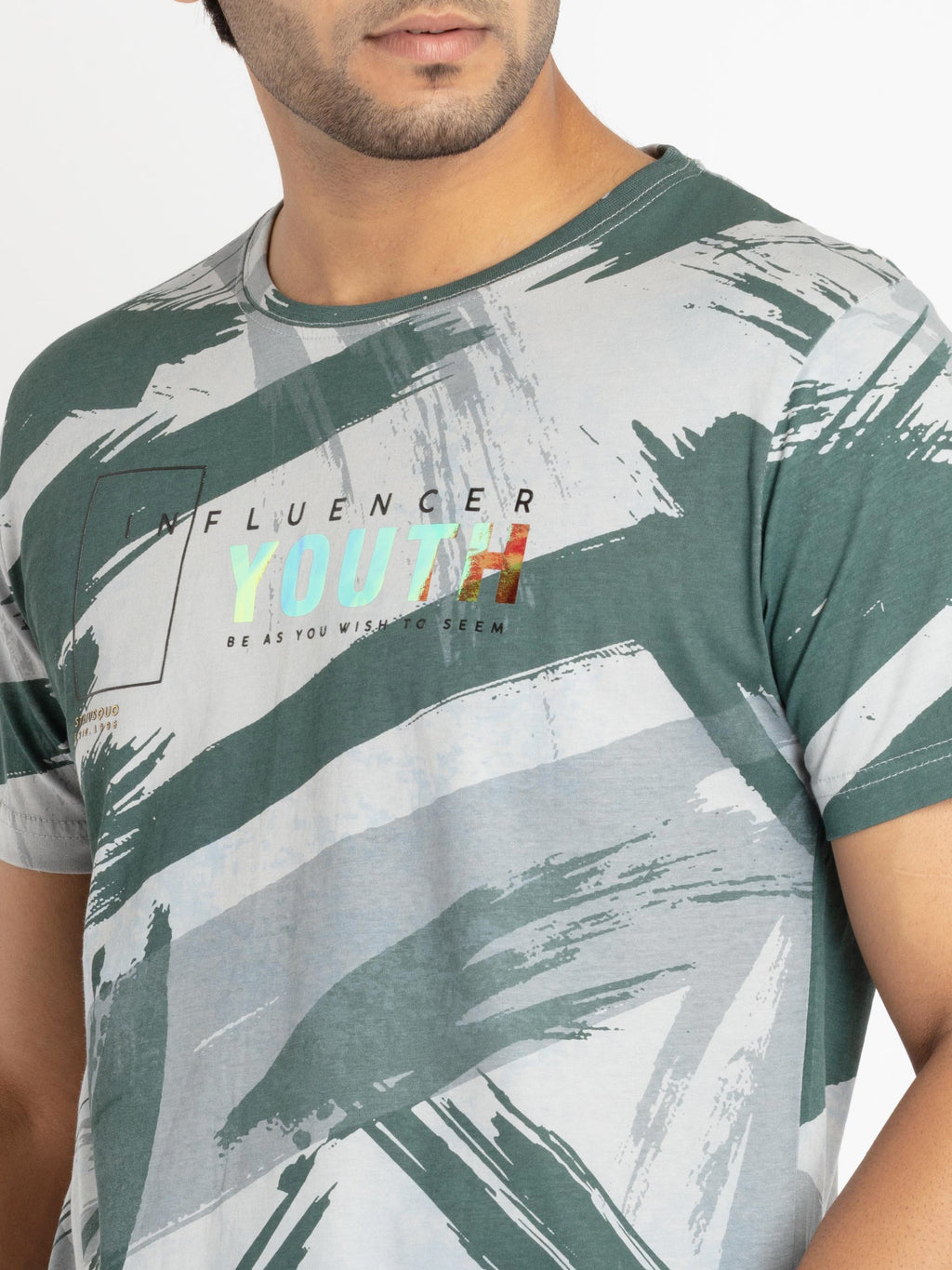 Mens Front Printed Round Neck T-shirt