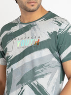 Mens Front Printed Round Neck T-shirt