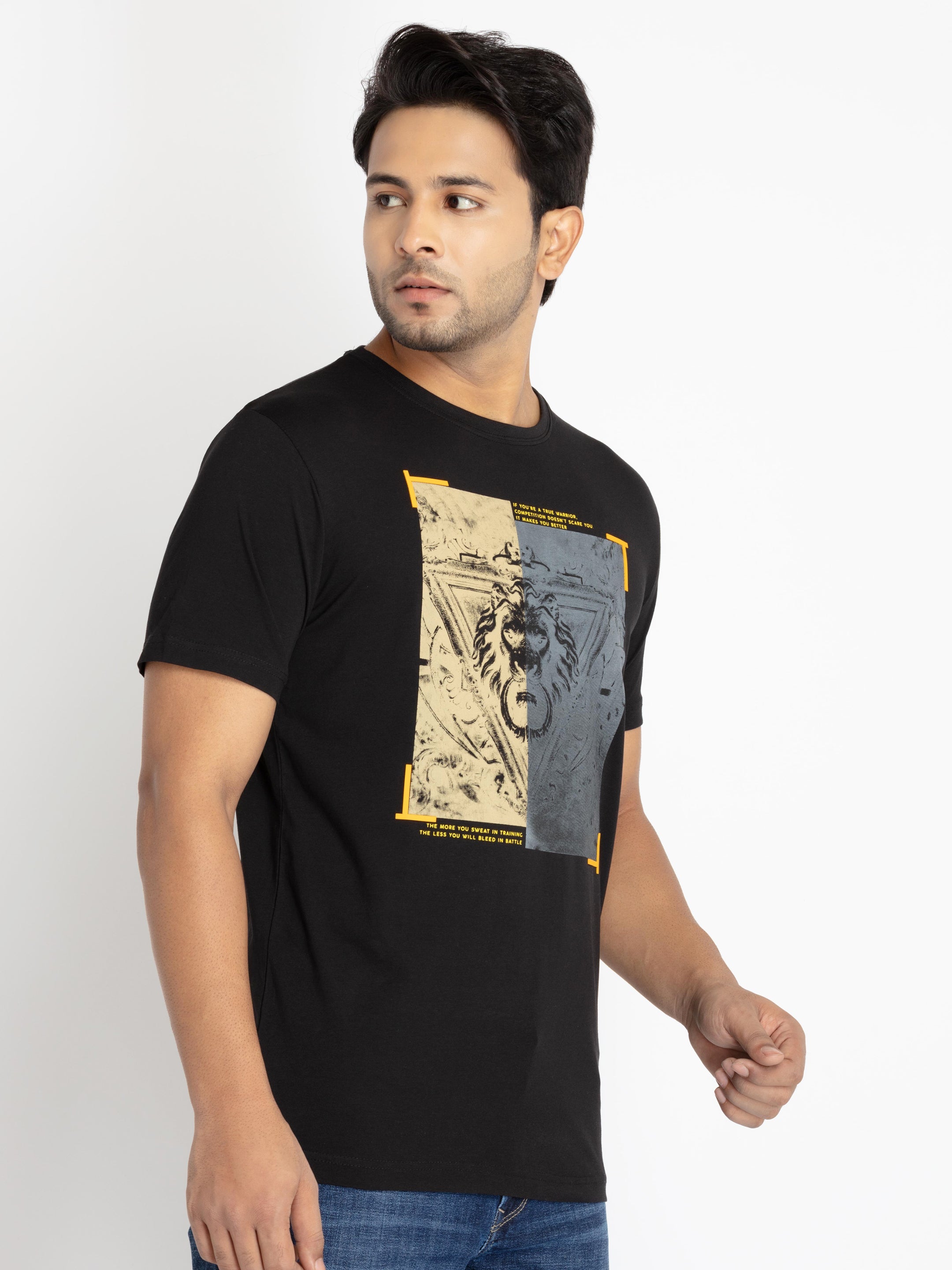 Mens Front Printed Round Neck T-shirt