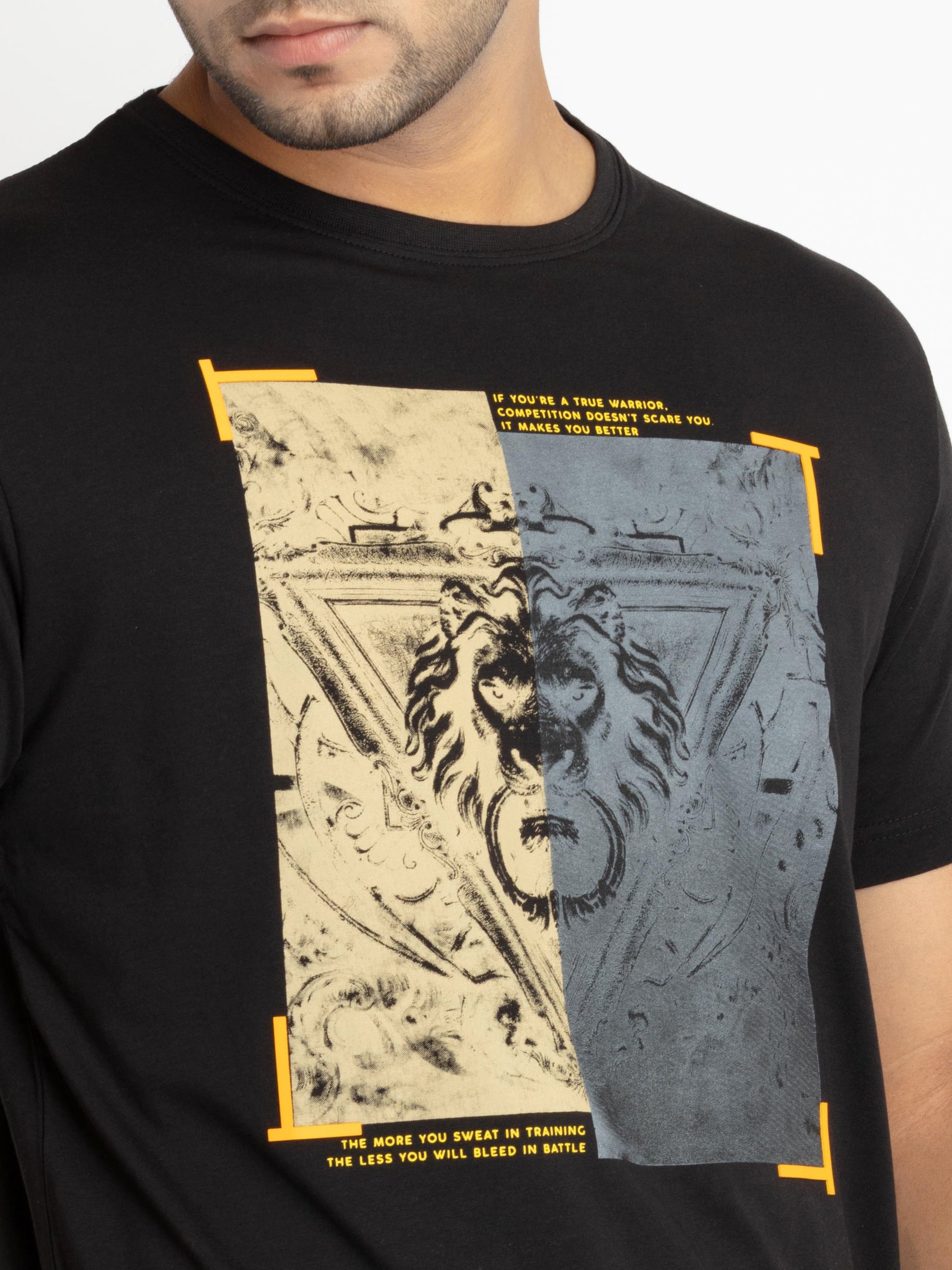 Mens Front Printed Round Neck T-shirt