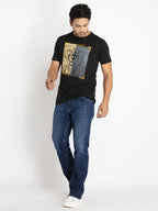 Mens Front Printed Round Neck T-shirt