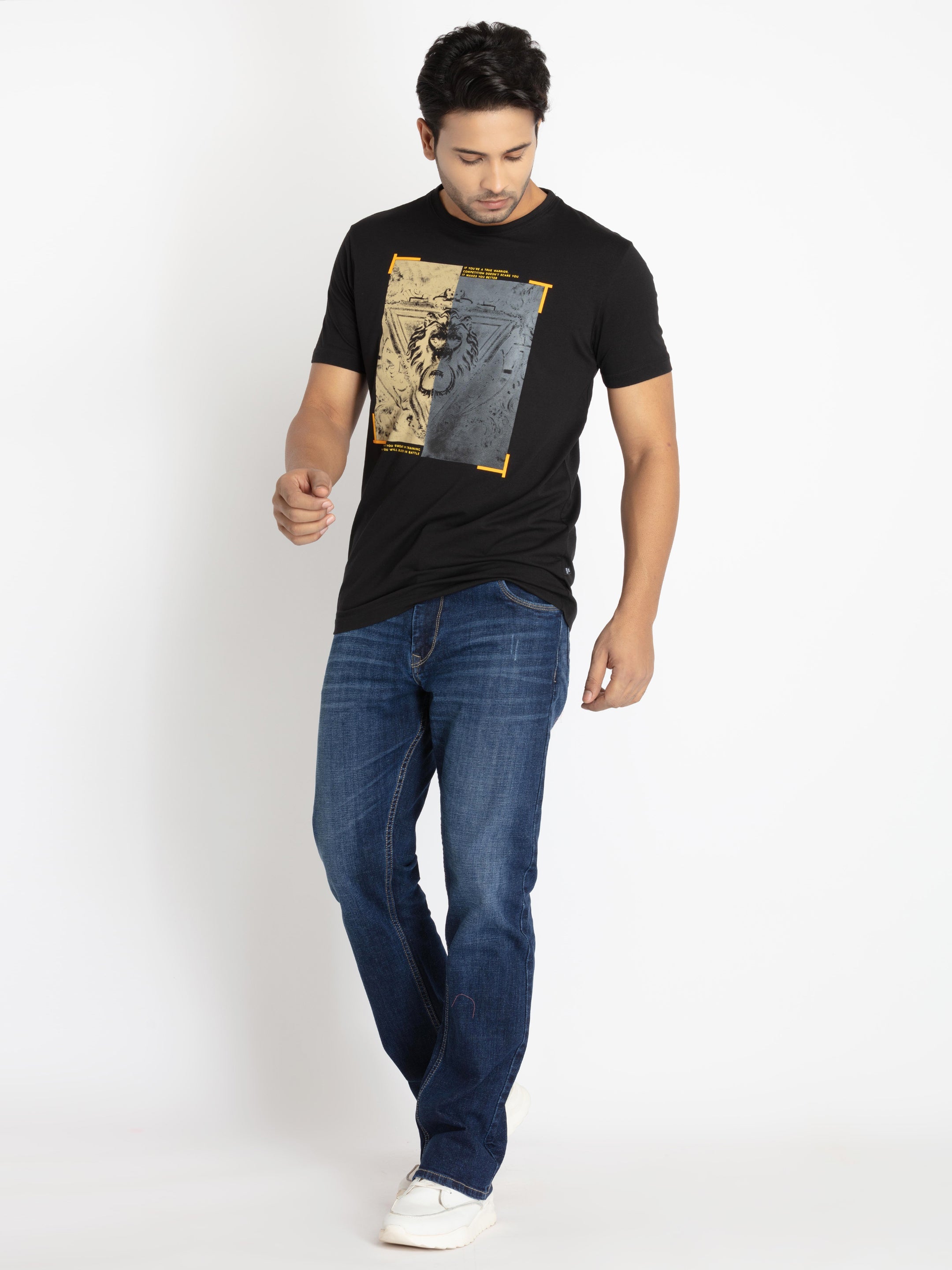 Mens Front Printed Round Neck T-shirt