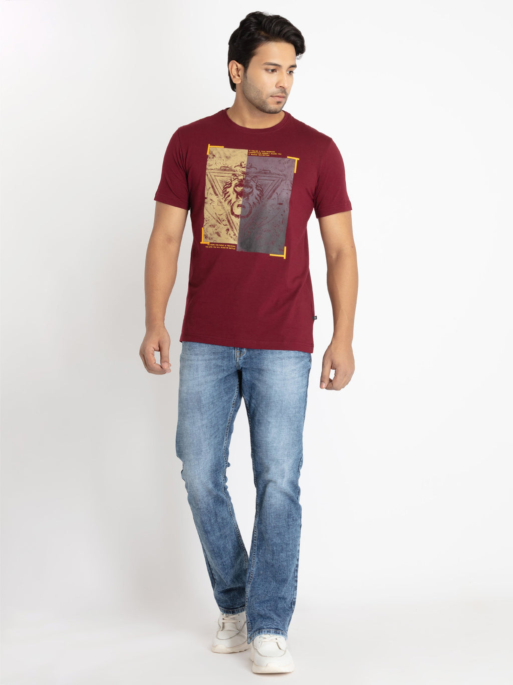 Mens Front Printed Round Neck T-shirt