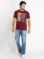 Mens Front Printed Round Neck T-shirt