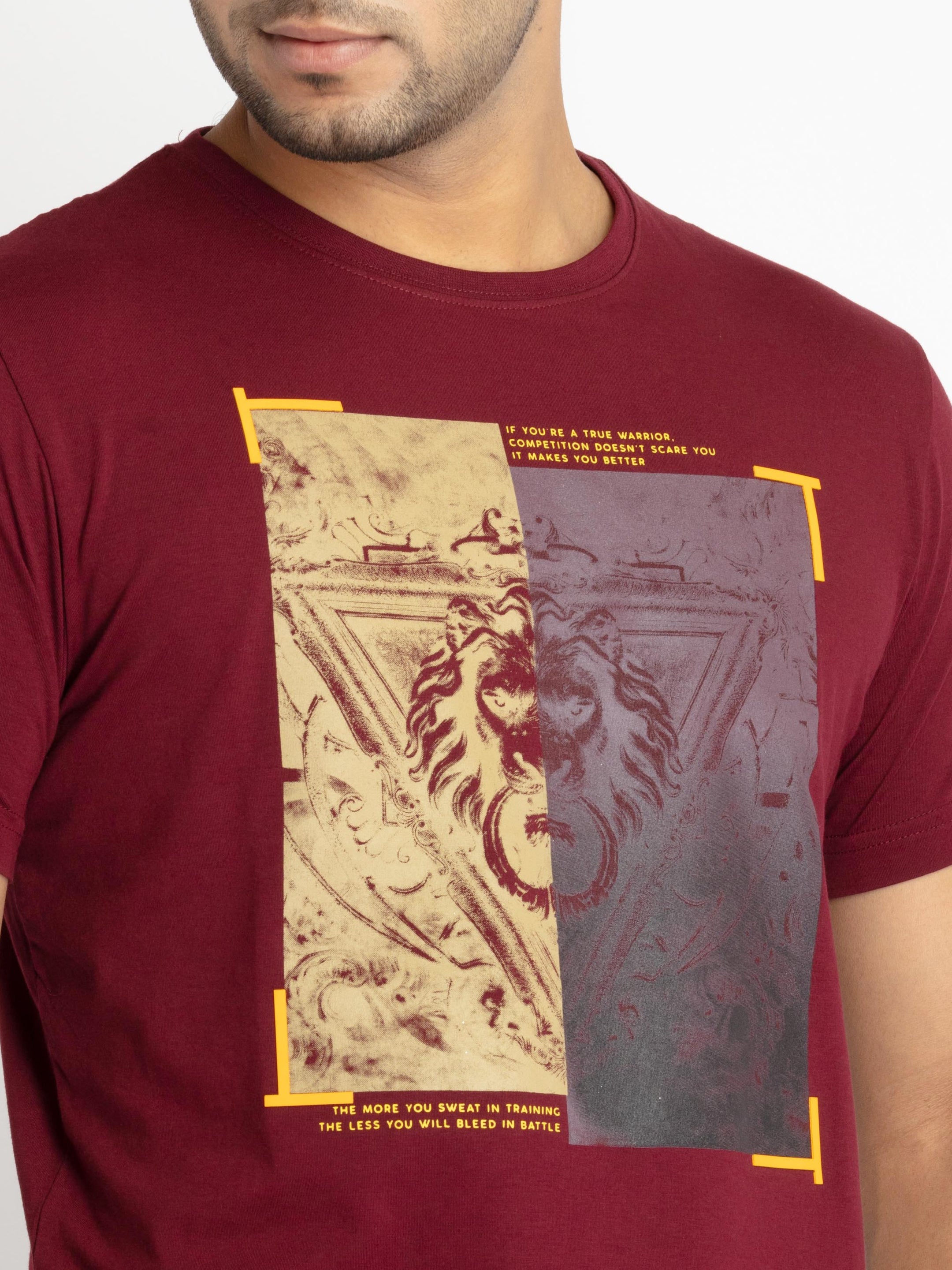 Mens Front Printed Round Neck T-shirt