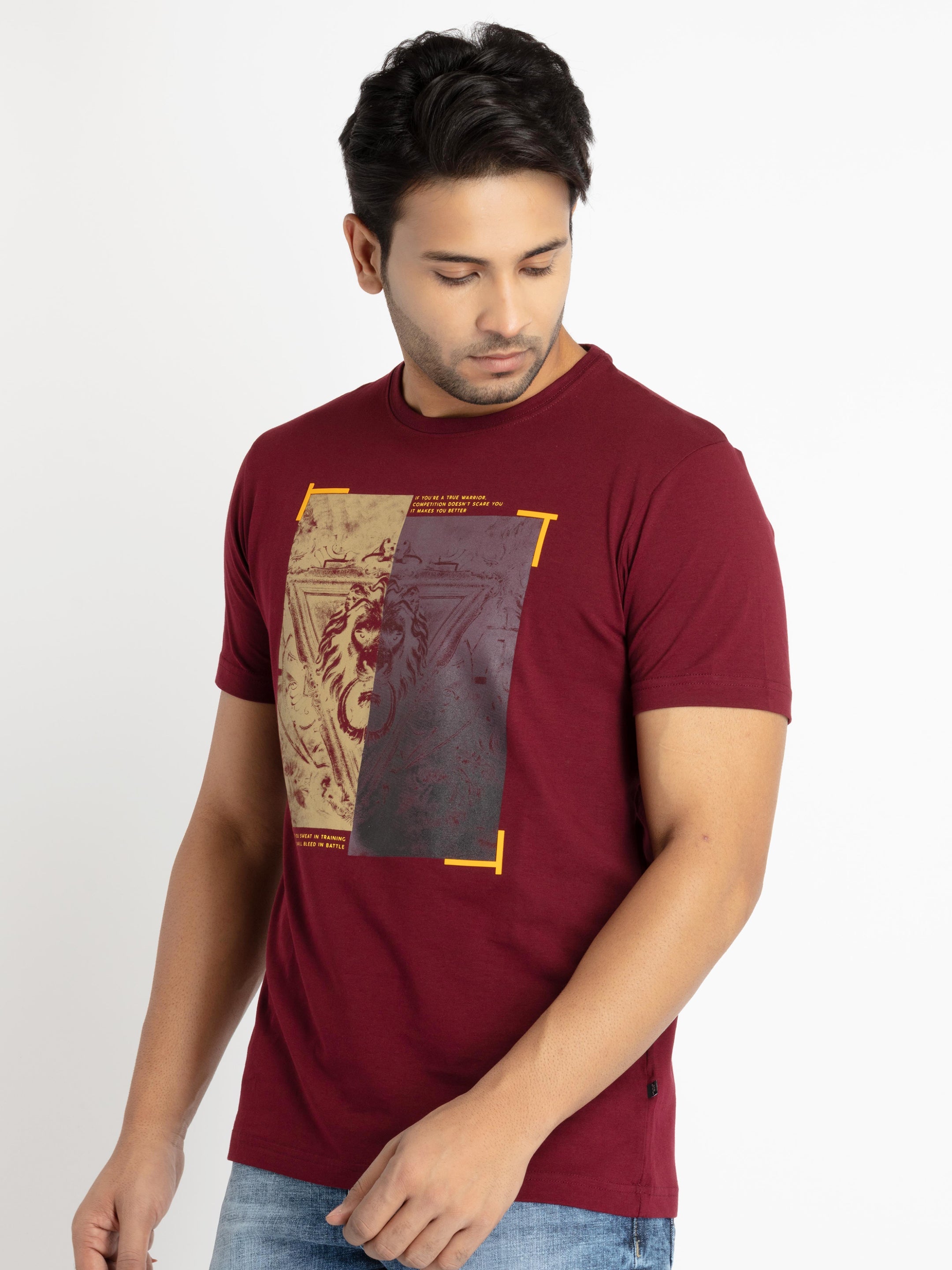 Mens Front Printed Round Neck T-shirt