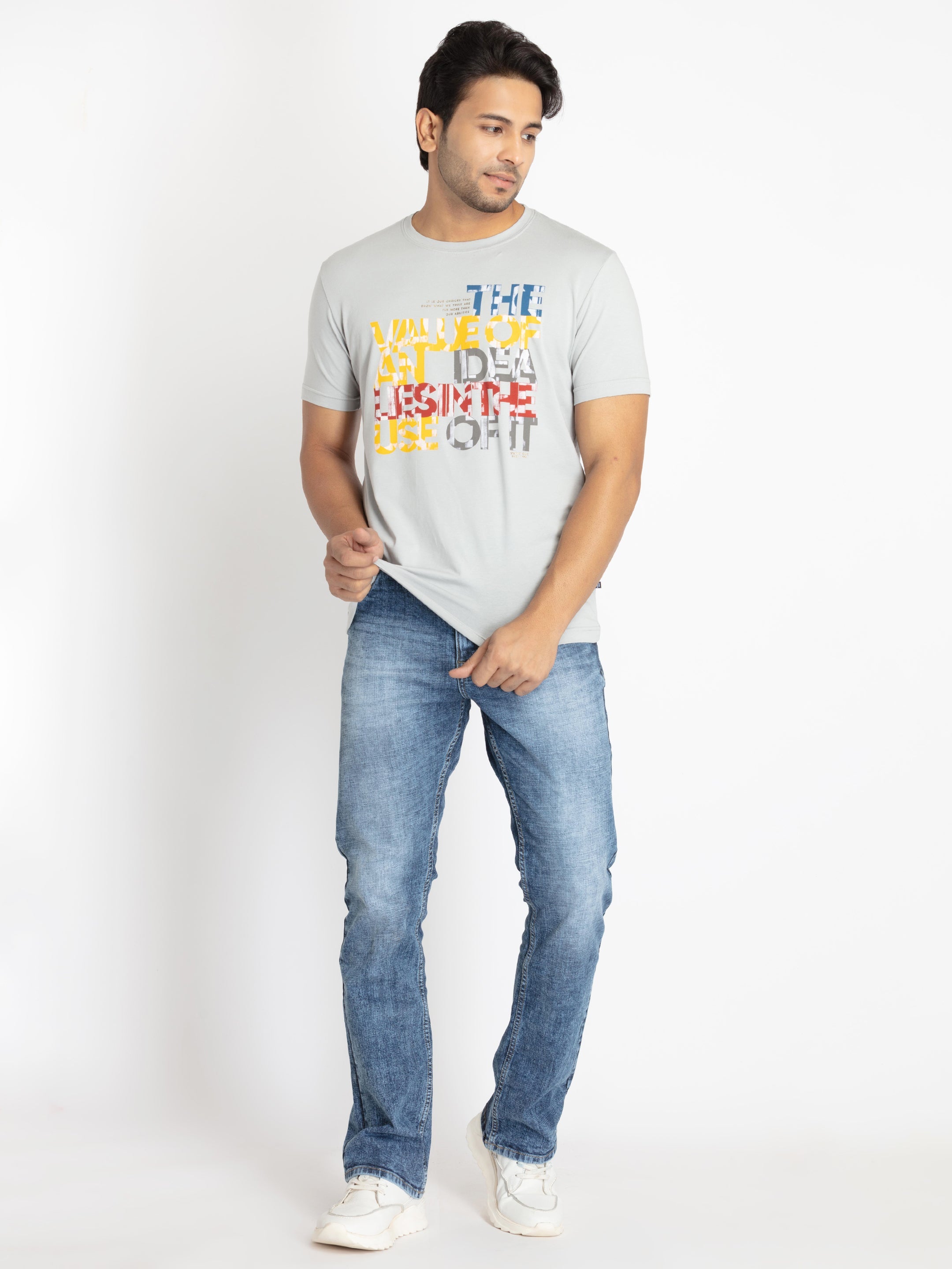 Mens Front Printed Round Neck T-shirt