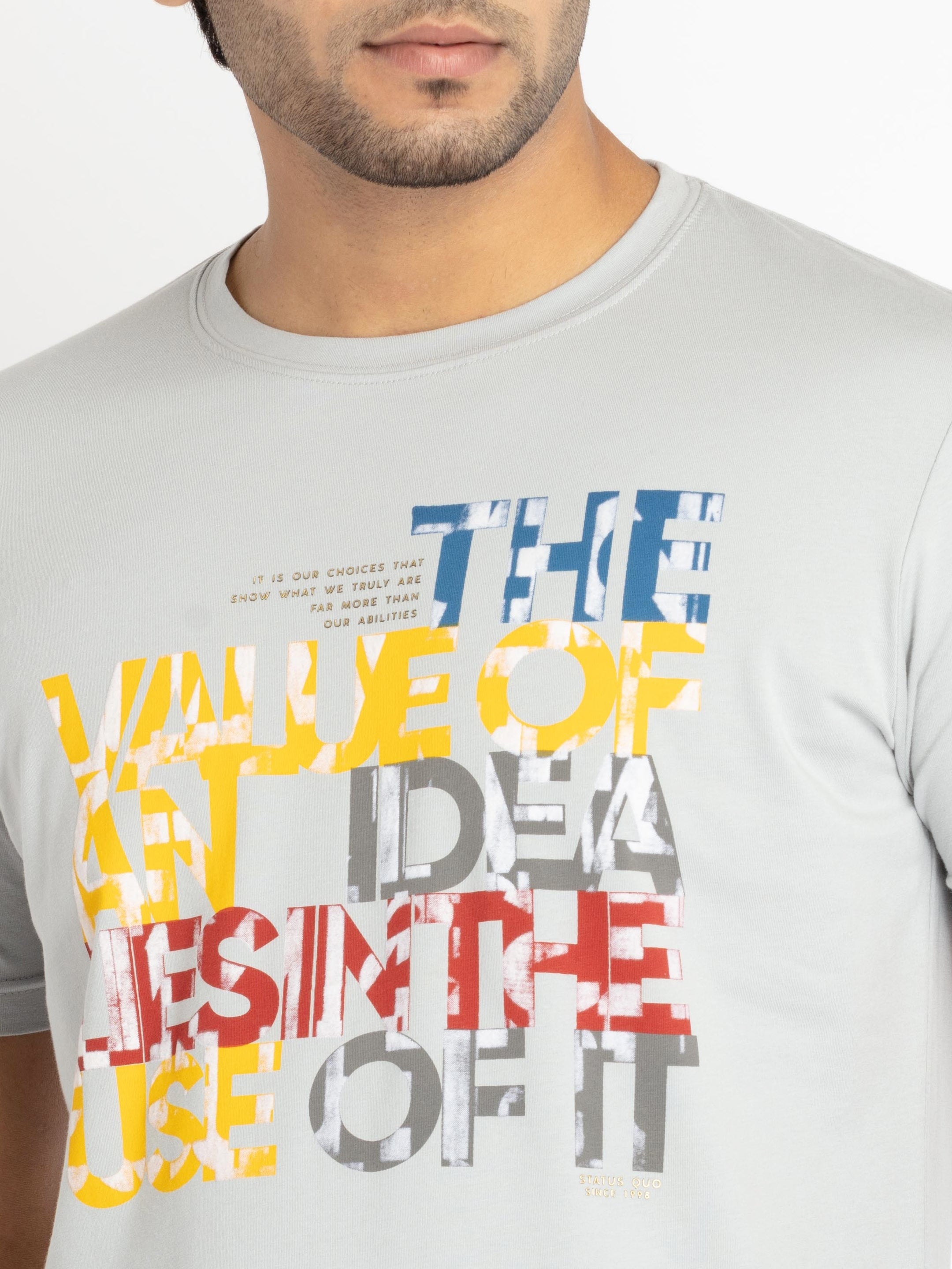 Mens Front Printed Round Neck T-shirt