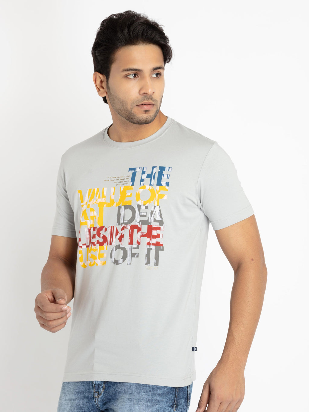 Mens Front Printed Round Neck T-shirt