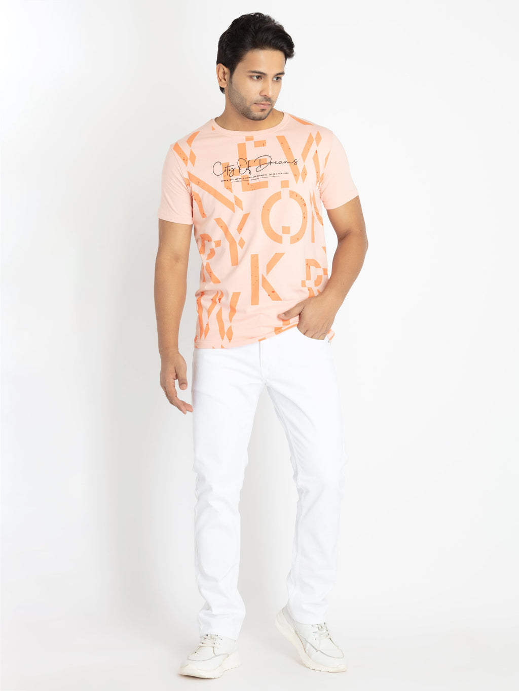 Mens Front Printed Round Neck T-shirt