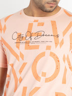 Mens Front Printed Round Neck T-shirt