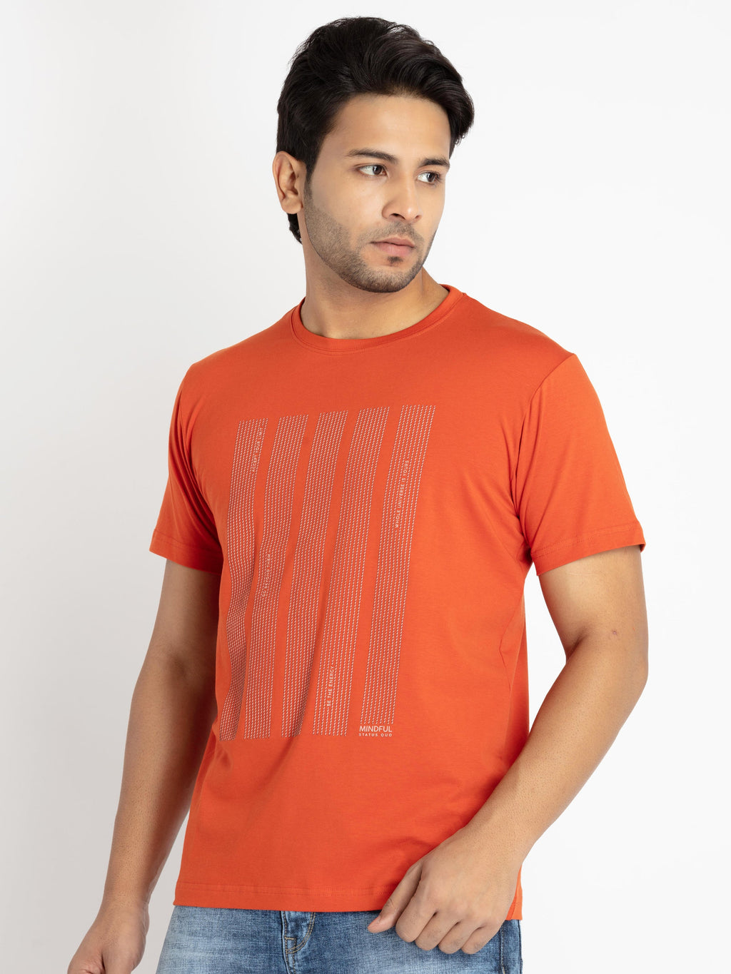 Mens Front Printed Round Neck T-shirt