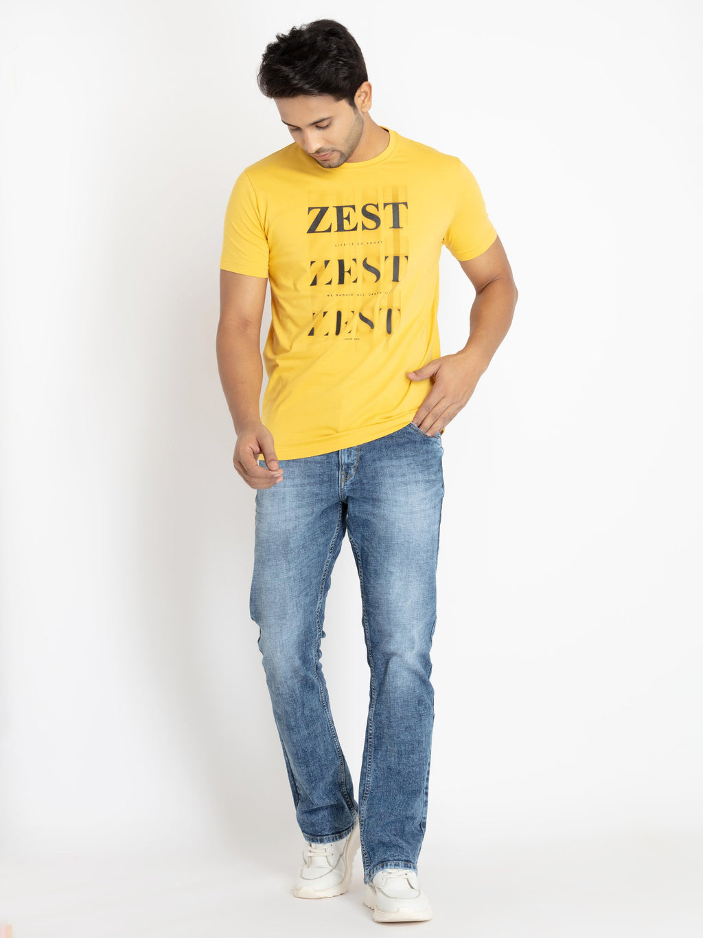 Mens Front Printed Round Neck T-shirt