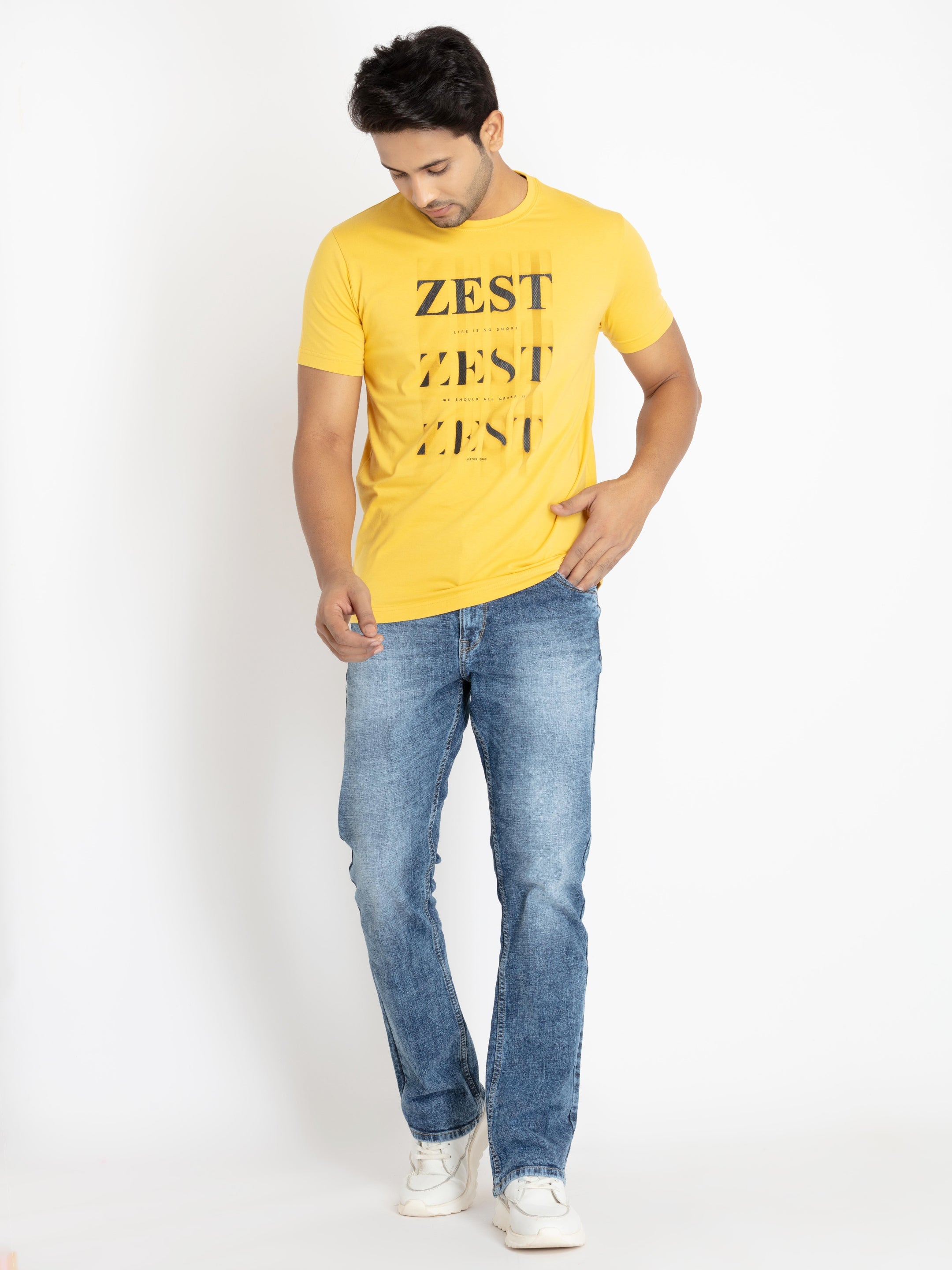 Mens Front Printed Round Neck T-shirt