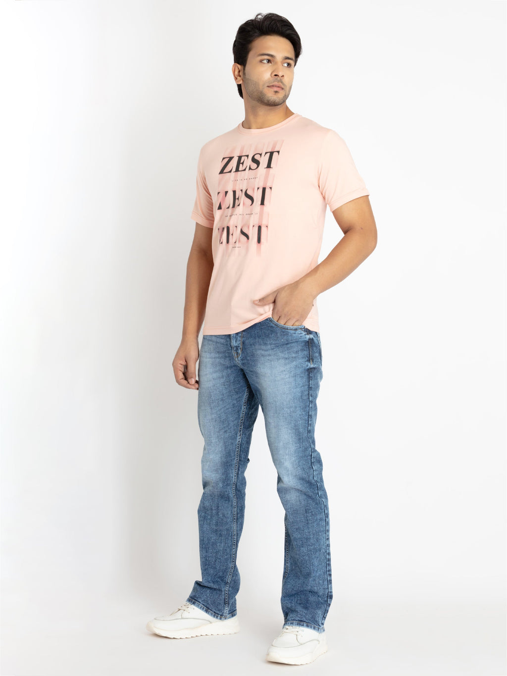 Mens Front Printed Round Neck T-shirt