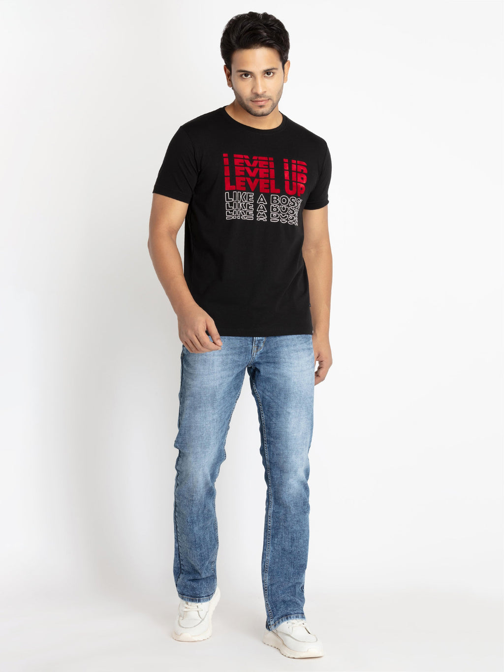 Mens Chest Printed Round Neck T-shirt