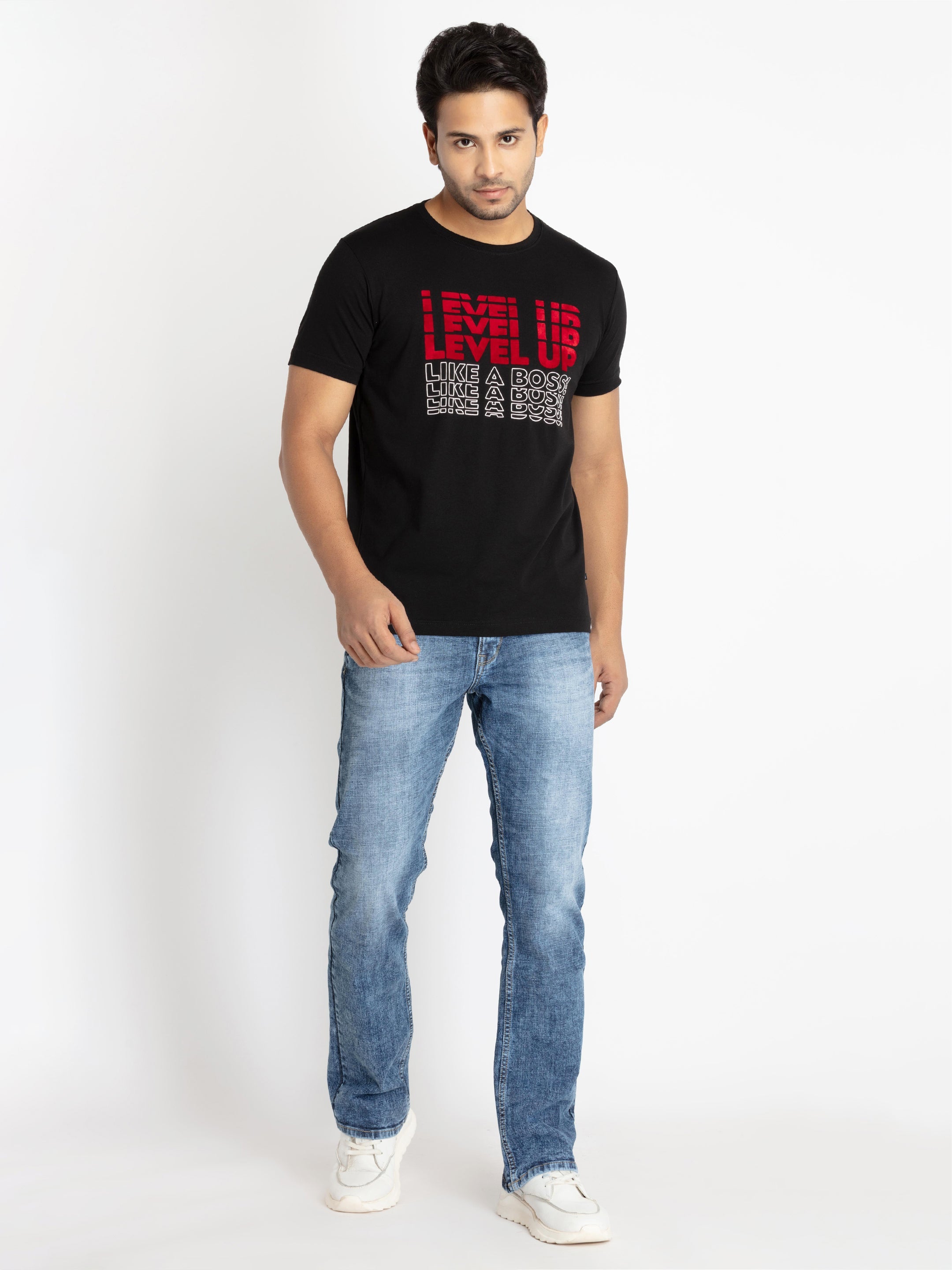 Mens Chest Printed Round Neck T-shirt