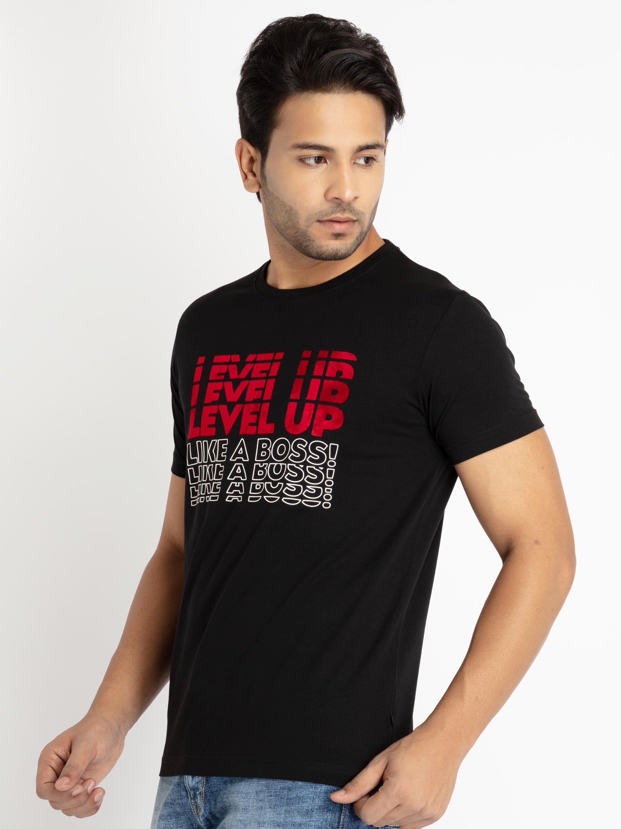 Mens Chest Printed Round Neck T-shirt