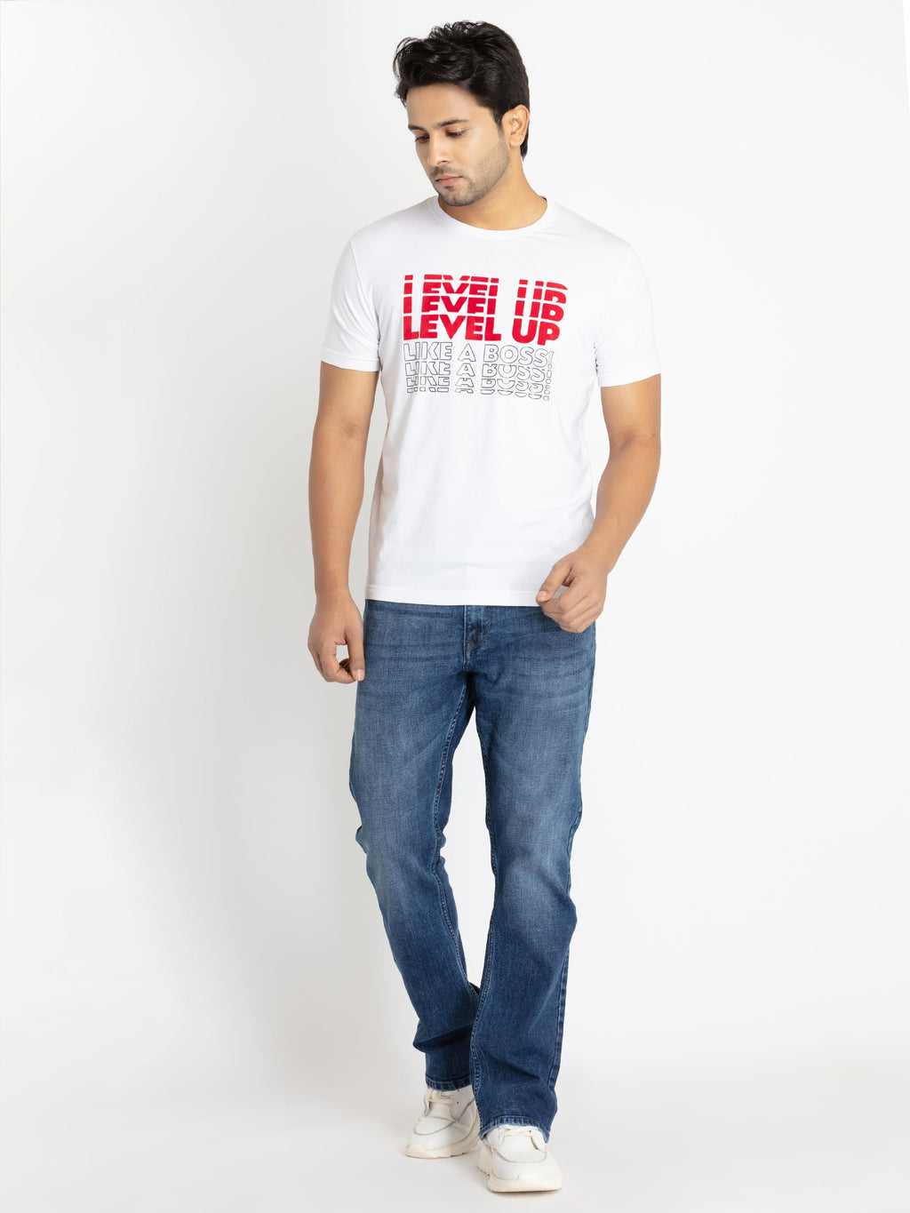 Mens Chest Printed Round Neck T-shirt