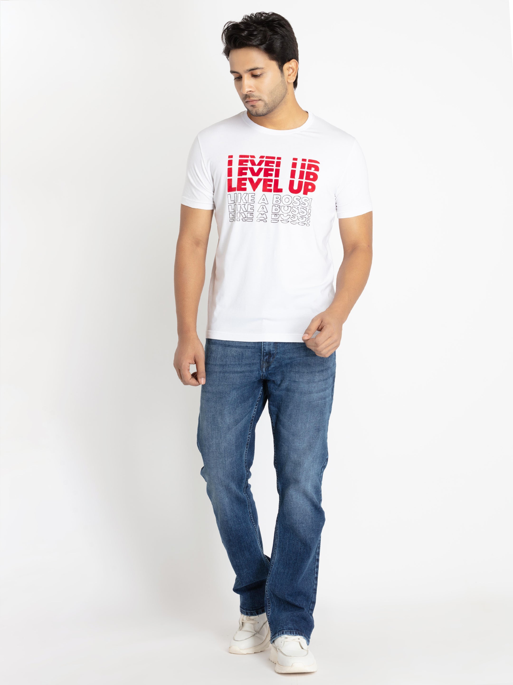 Mens Chest Printed Round Neck T-shirt