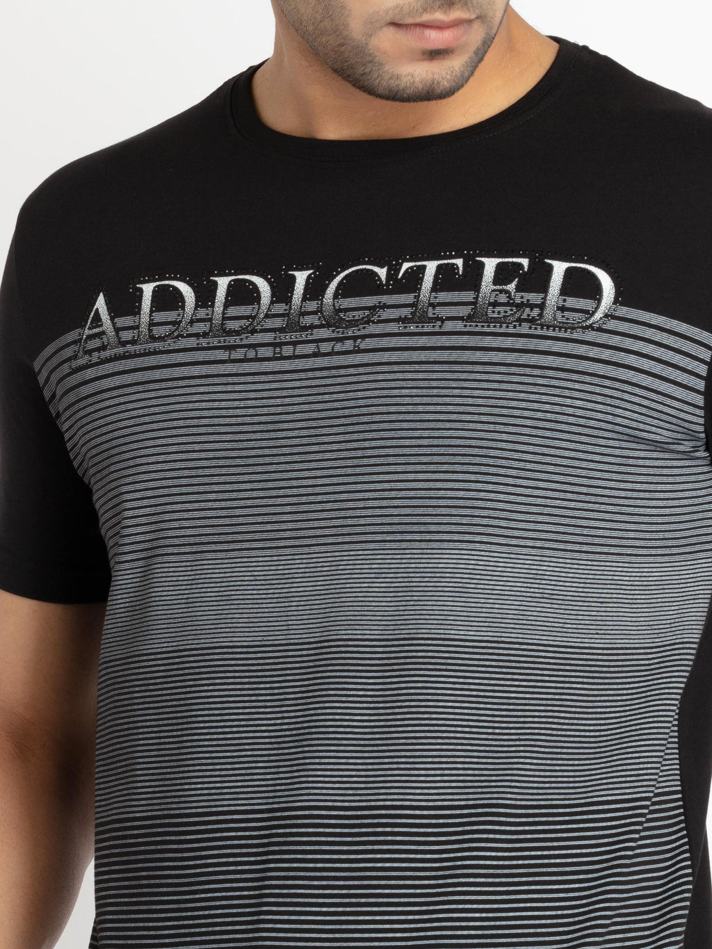 Mens Front Printed Round Neck T-shirt