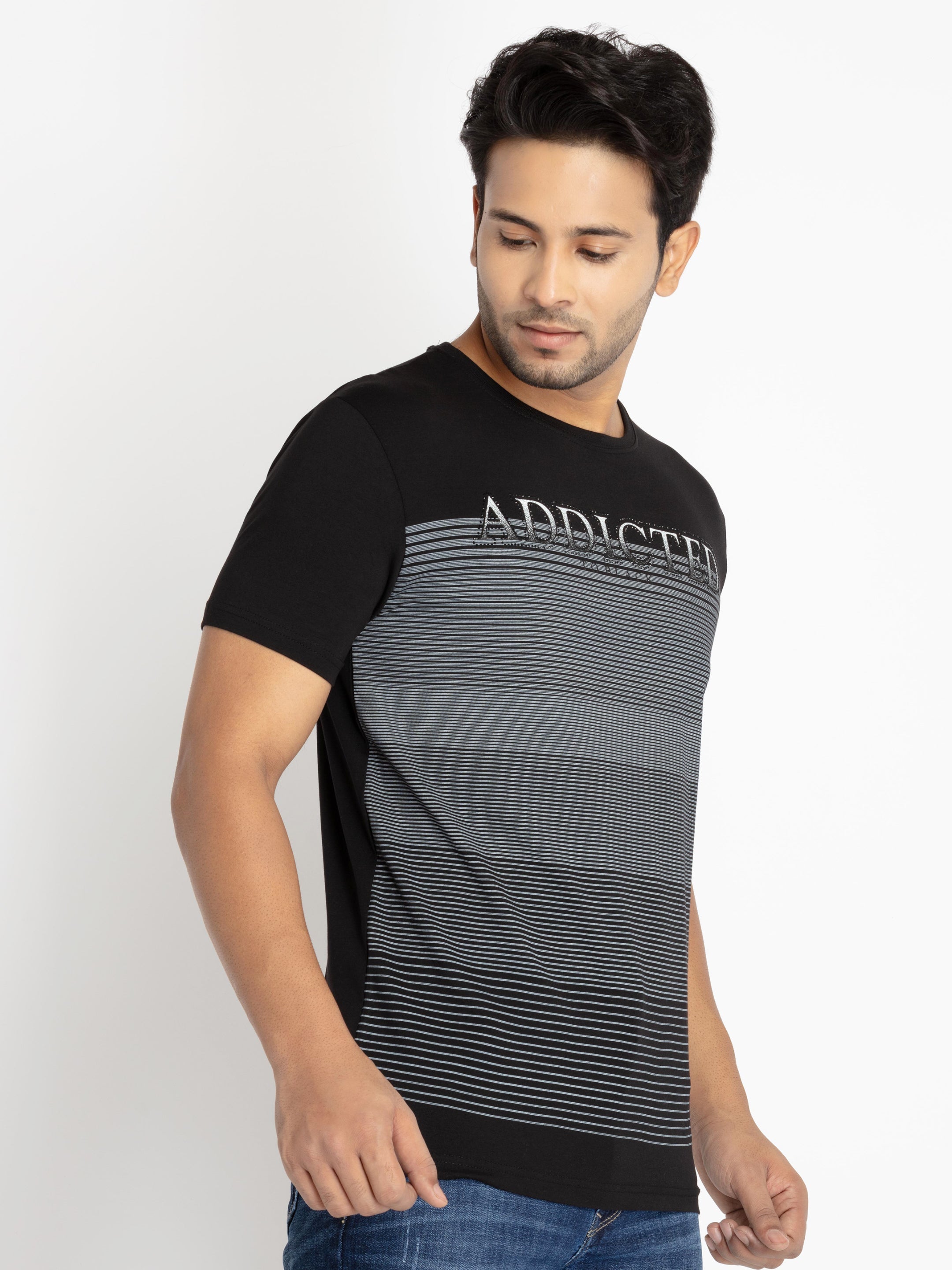 Mens Front Printed Round Neck T-shirt
