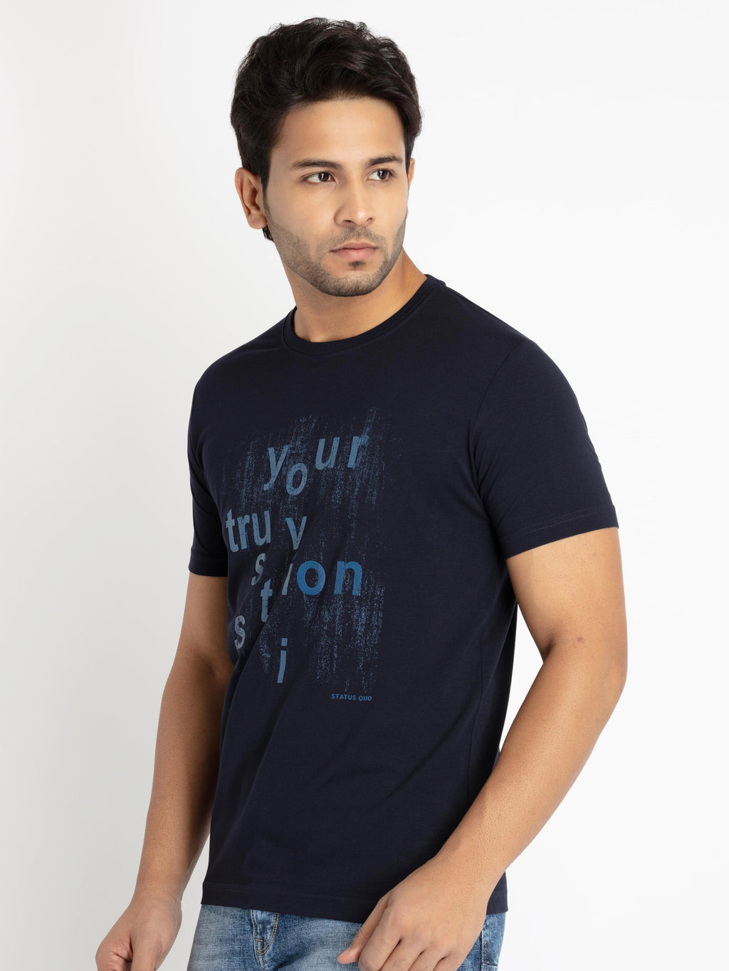 Mens Front Printed Round Neck T-shirt