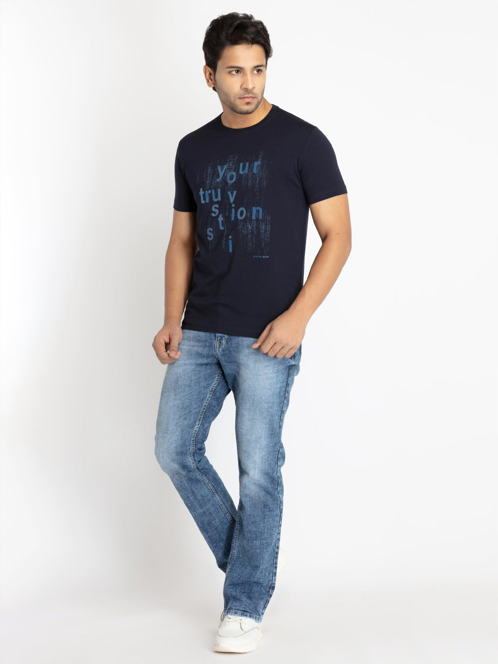 Mens Front Printed Round Neck T-shirt