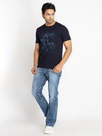 Mens Front Printed Round Neck T-shirt