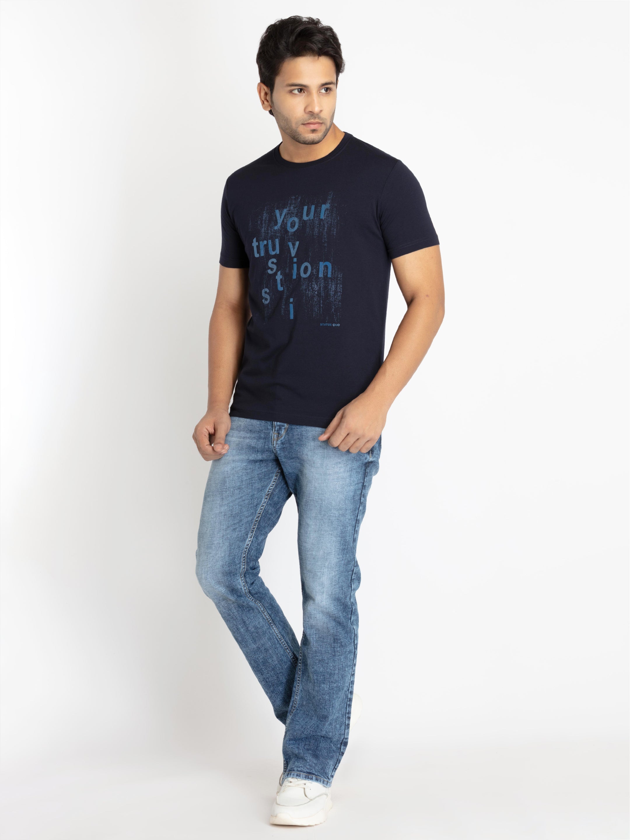 Mens Front Printed Round Neck T-shirt