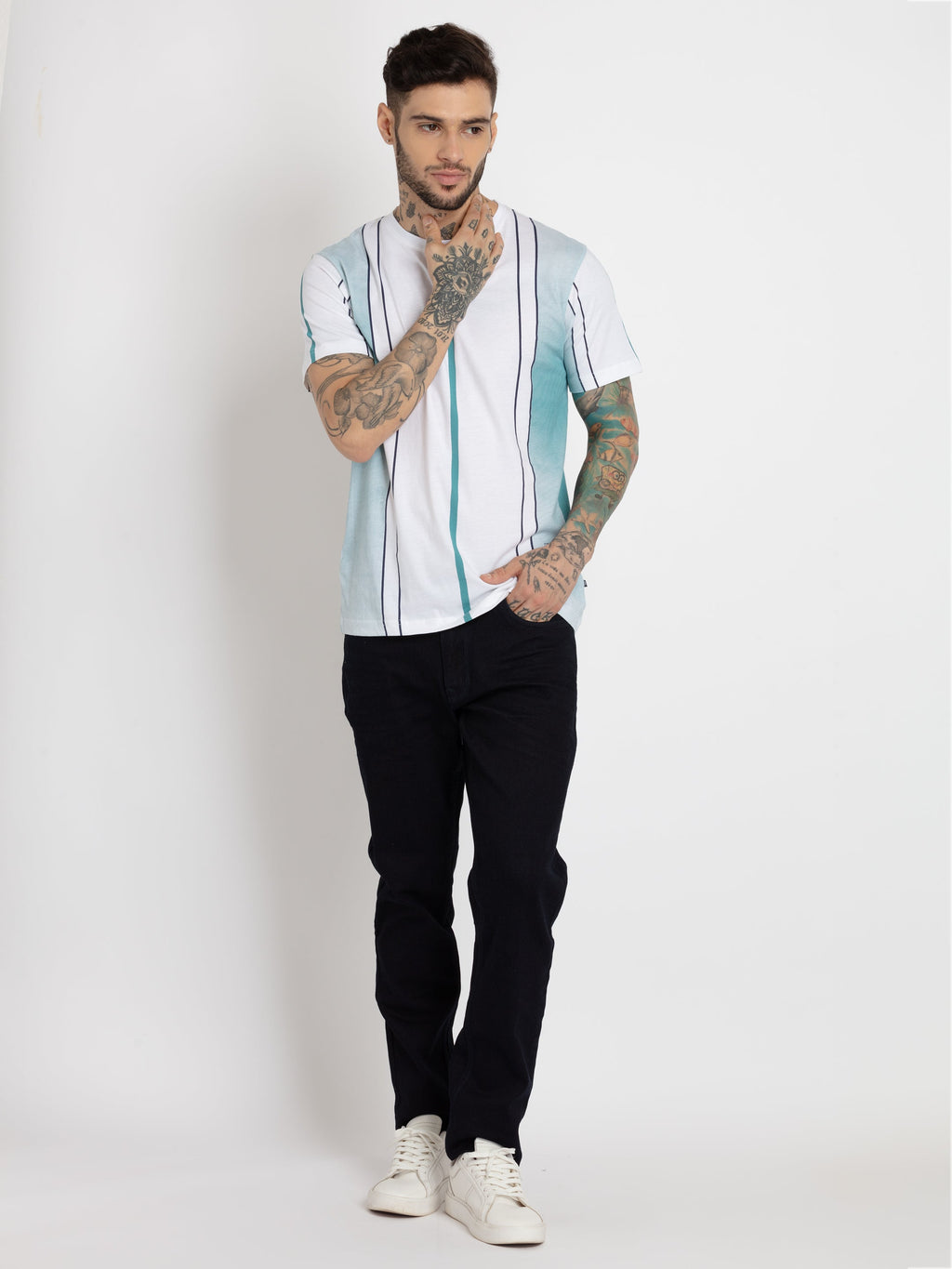 Mens Striped Round Neck T-shirt