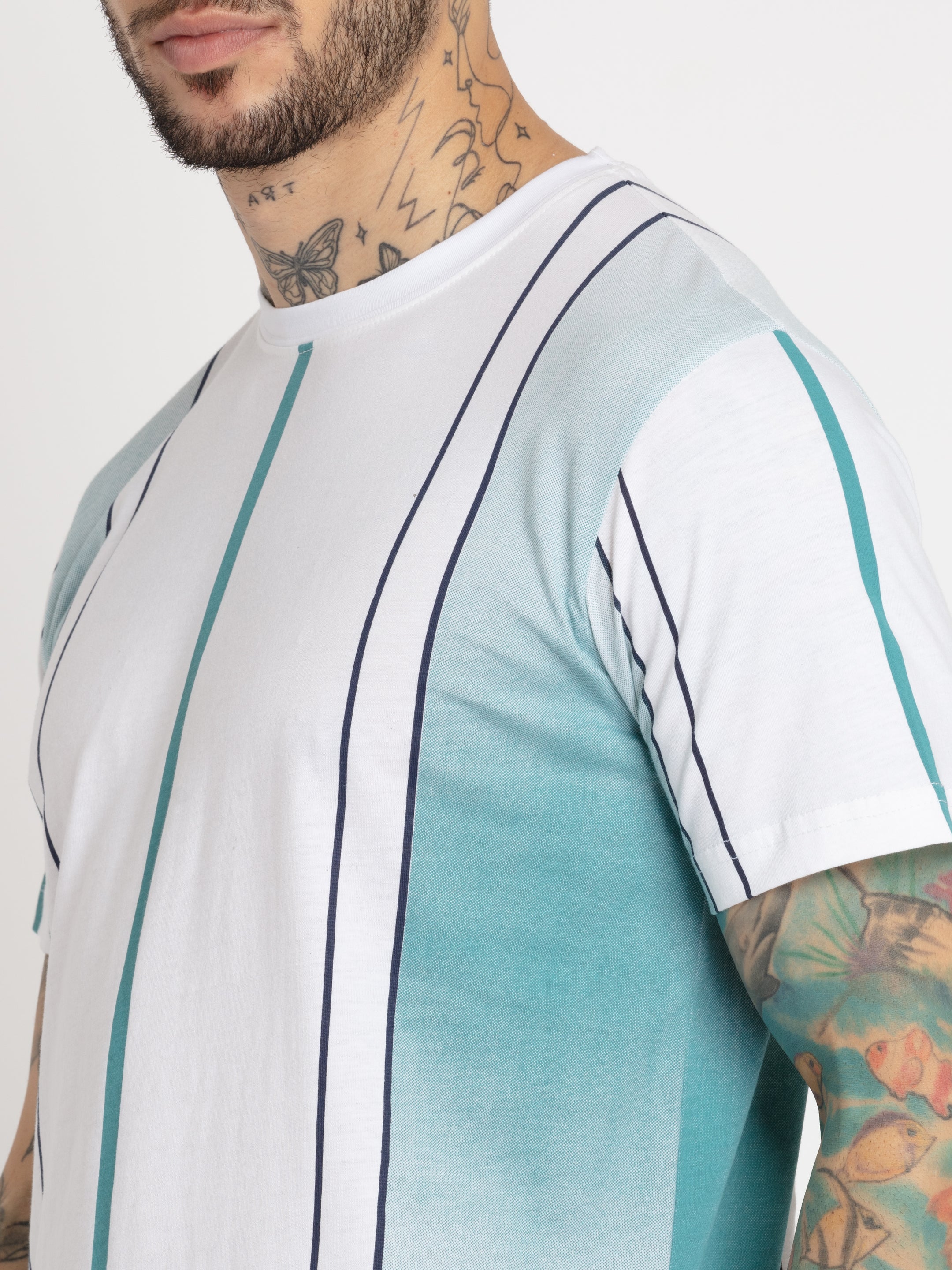 Mens Striped Round Neck T-shirt