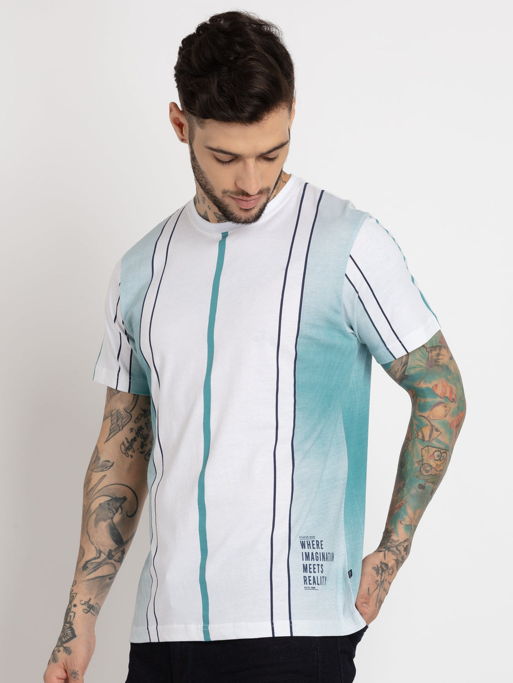 Mens Striped Round Neck T-shirt