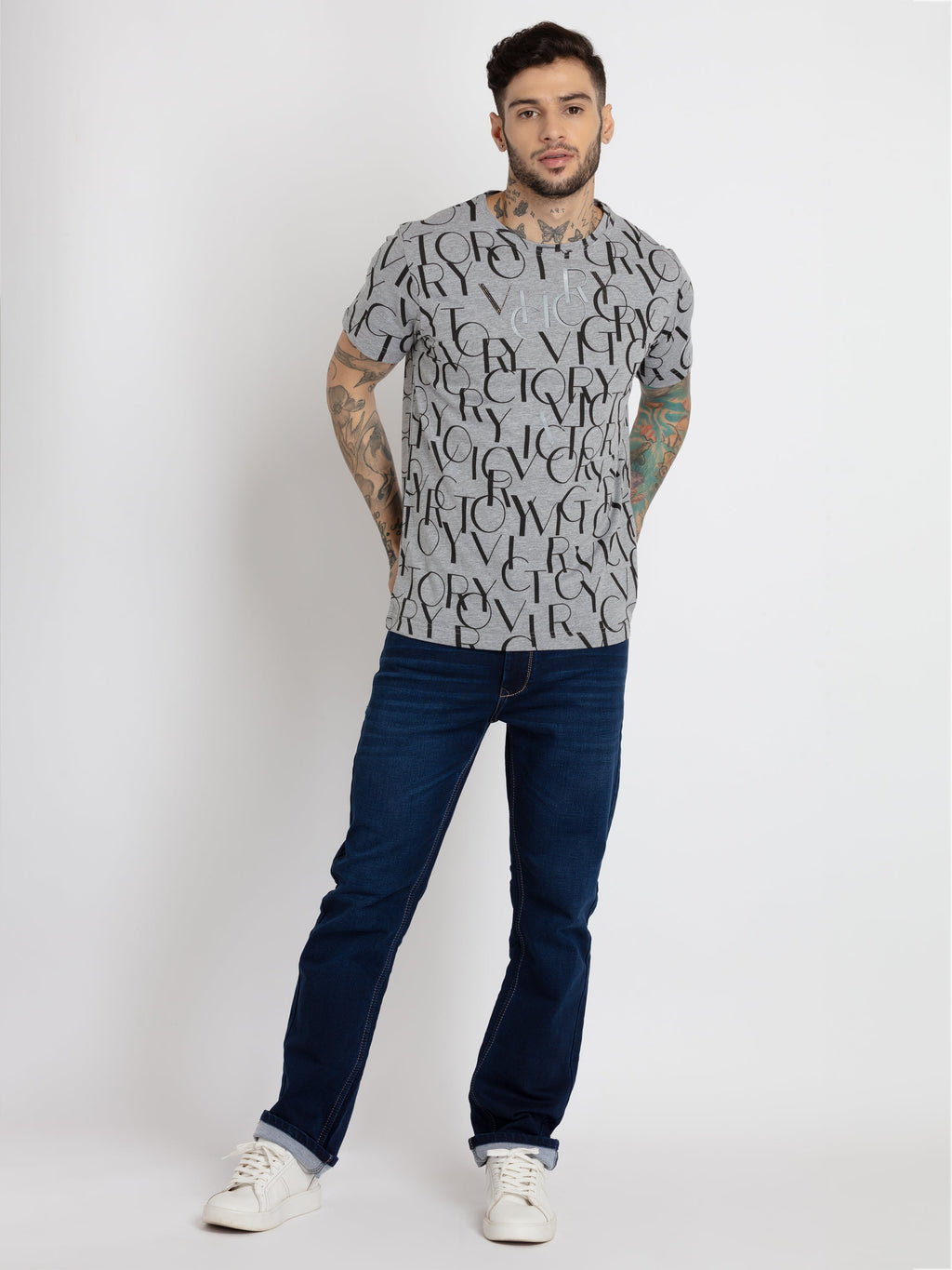 Mens All Over Printed Round Neck T-shirt