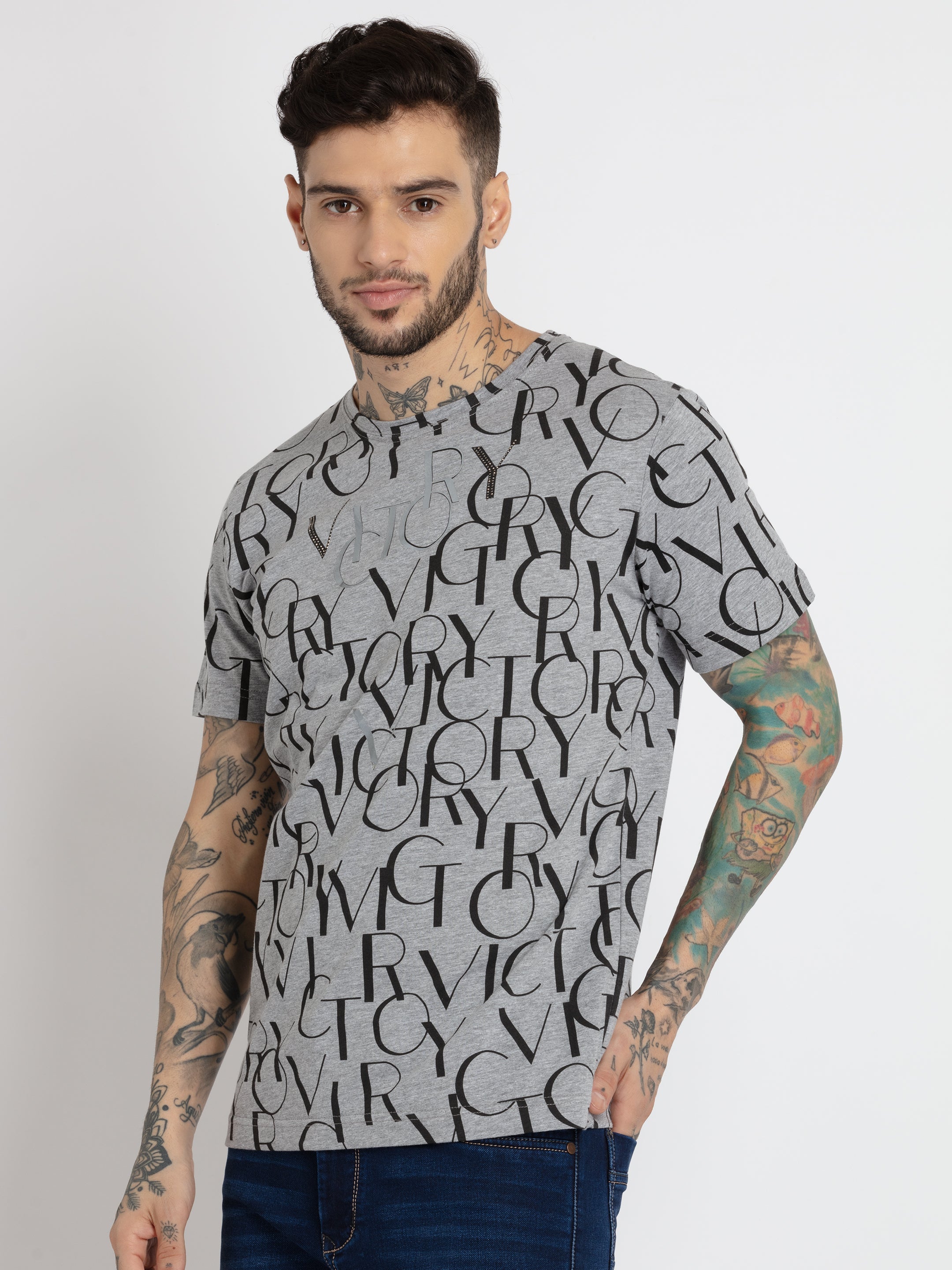 Mens All Over Printed Round Neck T-shirt