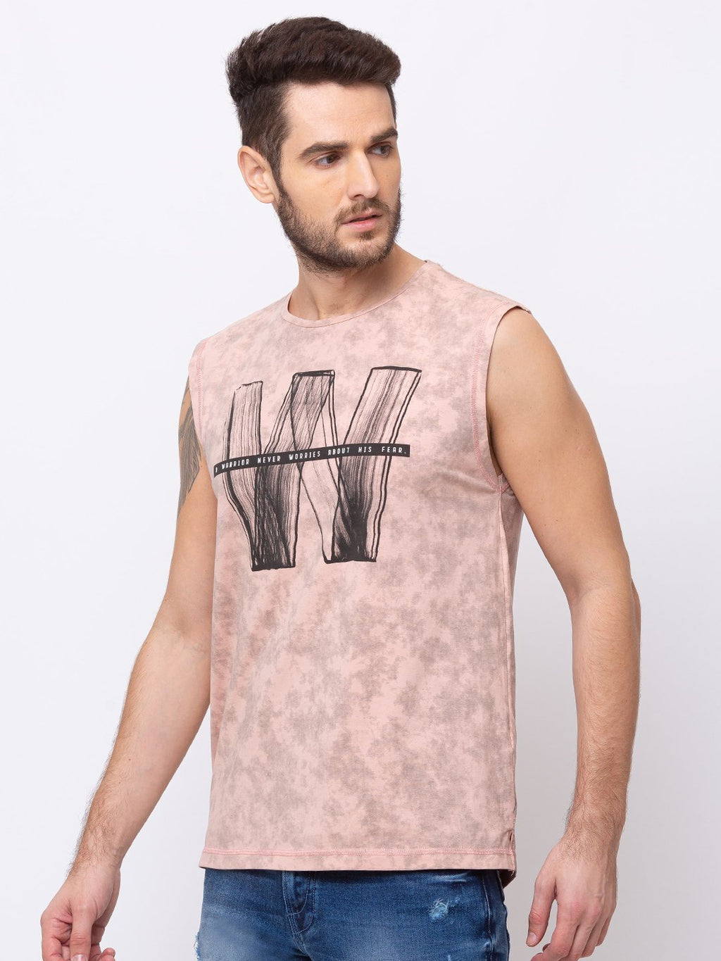 Printed Sleevless Round Neck T-Shirt