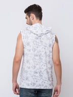 Printed Sleevless Round Neck With Hood T-Shirt