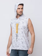 Printed Sleevless Round Neck With Hood T-Shirt