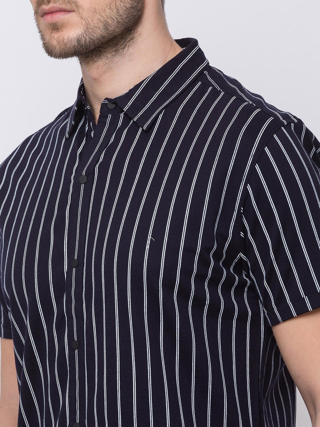 Pinstripped Spread Collar Shirt