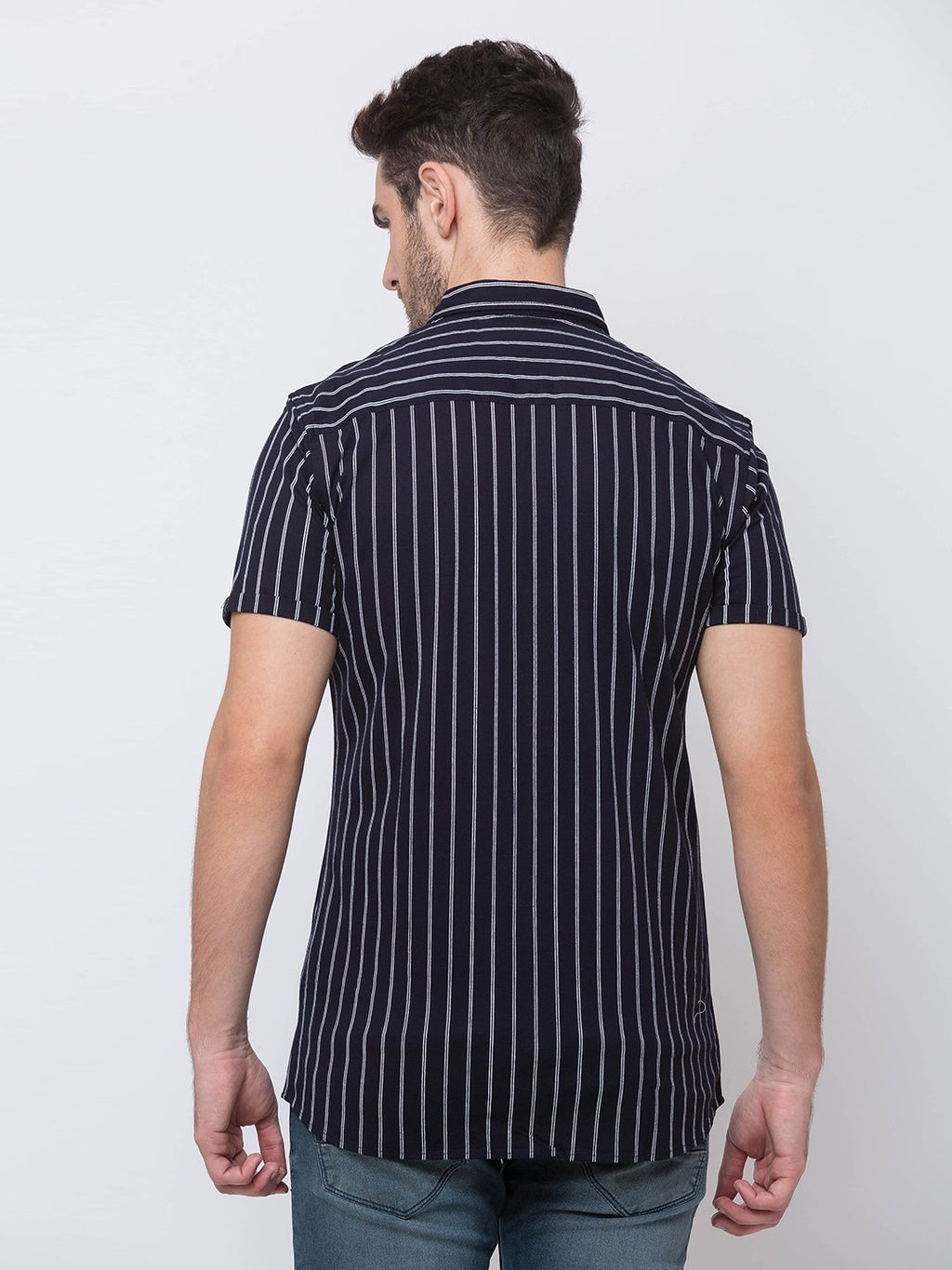 Pinstripped Spread Collar Shirt